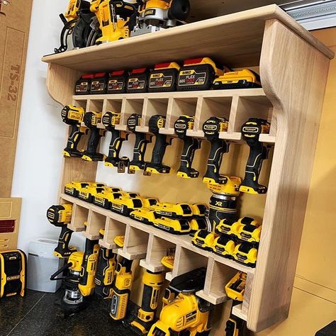 Workshop Wednesday and what a set up @dg_customwoodworks built with this storage station for their Dewalt 👍🏼 ・・・ #workshopwednesday… | Instagram Dewalt Organizer, Wall Tool Organizer, Organizers Diy, Tool Organization Diy, Tool Wall Storage, Garage Workbench Plans, Garage Organization Tips, Garage Organisation, Tool Storage Cabinets