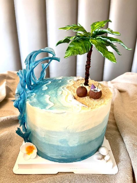 Beach Cake Decorating Ideas, Ocean Birthday Cake Beach Themes, Palm Tree Birthday Cake, Beach Cake Design, Beach Cakes Birthday, Beach Theme Cakes Birthday, Beach Cake Birthday, Beach Theme Cakes, Sea Cake Ideas