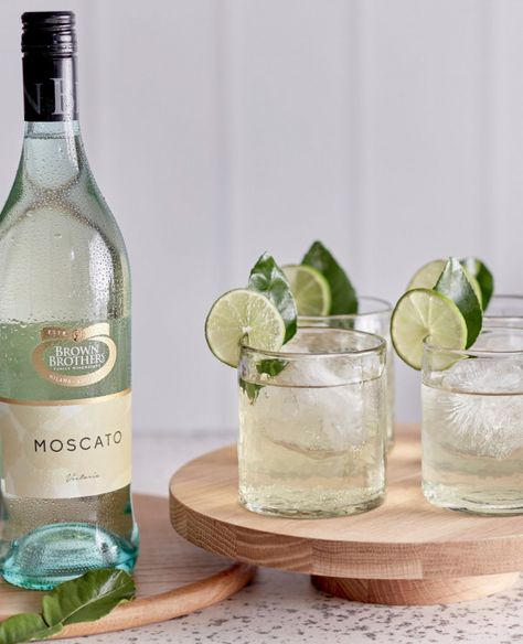 Moscato Spritz | Toast Elderflower Cordial, Serving Glasses, Wine Recommendations, Moscato, Coconut Water, Mocktails, Cocktail Recipes, Party Food, Party Planning