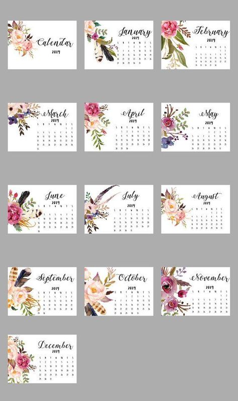 Floral Calendar, Landscape Calendar, Floral Cards Design, Calendar 2019, Diy Calendar, Printable Calendar Template, Desktop Calendar, Monthly Calendar Printable, Free Printable Calendar