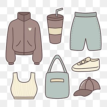 Clothes Stickers Printable, Birthday Hat Png, Illustration Clothes, Clothes Clipart, Sporty Clothes, Clothes Stickers, Clothing Themes, Clothing Stickers, Sticker Illustration