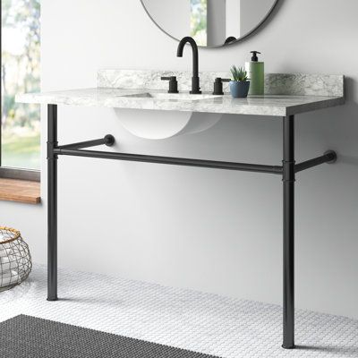 Simple minimalist support for your console sink tops, this vanity base comes in a multitude of finishes that will bring out the shine in your bathroom. It is constructed out of stainless steel and is designed for durability and reliability to last for years to come. Pair these legs with a console top. Base Finish: Matte Black Utility Sinks, Molding Bathroom, Console Bathroom Sink, Metal Sink, Bathroom Vanity Base Only, Console Sink, Metal Bathroom, Large Vanity, Utility Sink