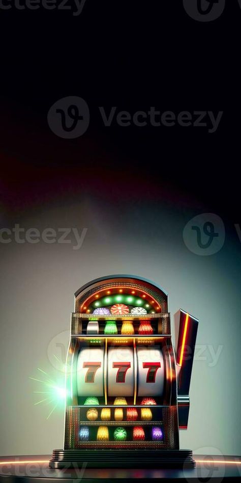 Glowing Casino Slot Machine with Winning Combination of Triple Seven. Casino Games Concept, Lucky One Armed Bandit. Vertical Banner Design and Copy Space. Generative AI Technology. Banner Design, Vertical Banner Design, Vertical Banner, Vector Frame, Game Concept, Casino Slots, Slot Machine, Casino Games, Casino