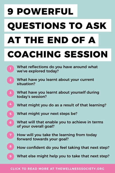 9 powerful coaching questions to ask at the end of a coaching session. Want to improve your coaching skills? Head to our website to read more today Coaching Session Template, Powerful Coaching Questions, What Is Life Coaching, Coaching Questions For Employees, Life Coaching Questions, Questions To Ask Your New Team, Life Coaching Tools Worksheets Free, Coaching Framework, Coaching Exercises