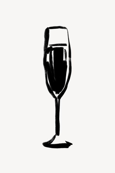 Brush Illustration Design, Mimosa Illustration Drink, Champagne Line Art, Champagne Glasses Illustration, Napkin Illustration, Glass Of Wine Illustration, Champagne Glass Illustration, Champagne Drawing, Wine Doodle