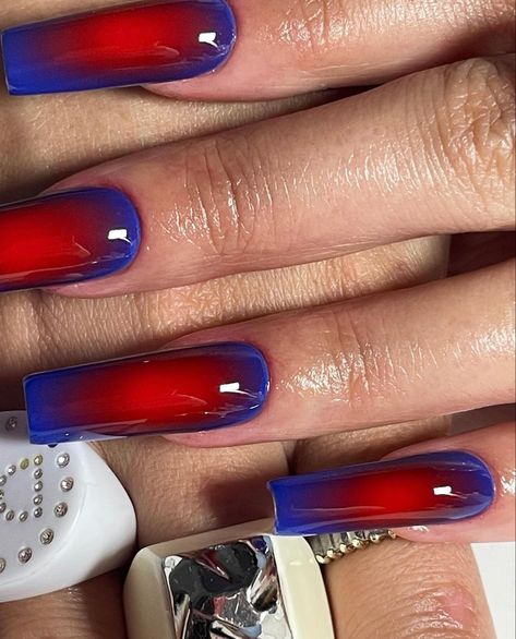 Acrylic nails, gel nails, aura nails Nail Aura Art, Gel Nails Aura, Hozier Inspired Nails, Aura Nail Design, Aura Nails Aesthetic, Acrylic Nail Aesthetic, Acrylic Nails Ideas Aesthetic, Red And Blue Nails Design, Acrylic Nail Inspo Aesthetic