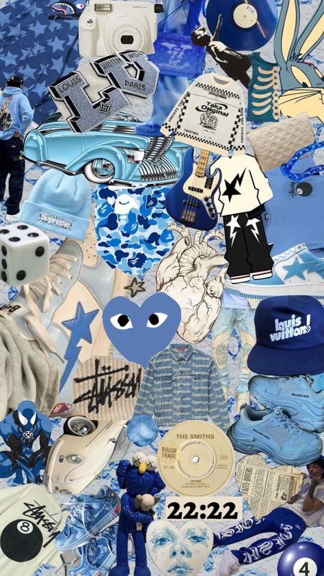 #blue #streetwear #cybery2k Stussy Wallpaper, Streetwear Wallpaper, Cool Basketball Wallpapers, 4k Gaming Wallpaper, Blue Streetwear, Y2k Wallpaper, Poster Room, Graffiti Wallpaper, Canvas Painting Designs