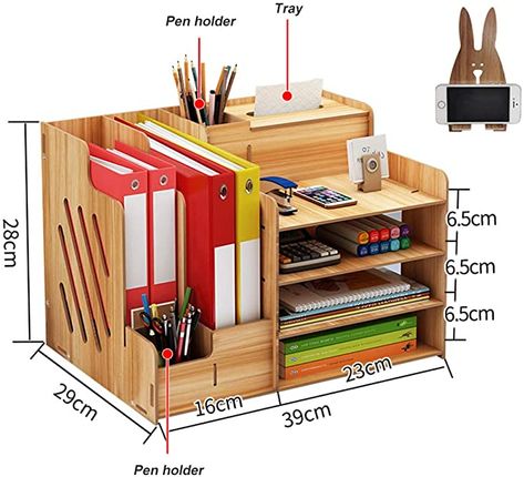 Office Document Storage, Diy Desktop, Office Supply Storage, Wooden Desk Organizer, Container Office, Pencil Storage, Wooden Organizer, Organized Desk Drawers, Diy Halloween Decor