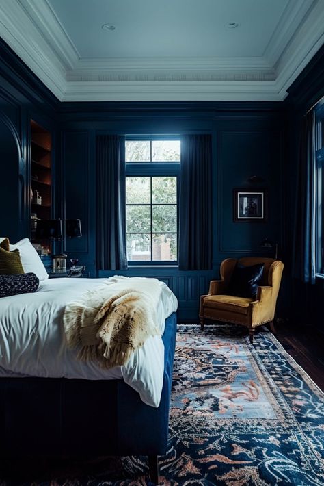 Dark navy or black painted bedroom. Small Bedroom Storage Ideas, Stylish Kids Bedroom, Color Drenching, Painted Rooms, 2024 Interior Design, Bedroom Clutter, Bedroom Storage Ideas, Small Kids Bedroom, Recessed Shelves