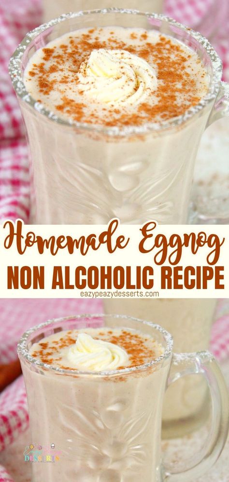 HOMEMADE EGGNOG ALCOHOL FREE - Making eggnog at home doesn’t have to involve alcohol! I’ll show you how to make homemade eggnog with zero booze so everyone can enjoy this holiday favorite treat – kids included! Eggnog Alcohol, Non Alcoholic Eggnog Recipe, Egg Nog Recipe Easy, Alcoholic Eggnog, How To Make Eggnog, Eggnog Recipe Homemade, Homemade Eggnog, Eggnog Recipe, Make 10