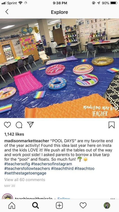 Last day of school with personalized floaties? Classroom Goals, Dream Classroom, Indoor Recess, Elementary Classroom Decor, Classroom Transformation, Class Decor, 2nd Grade Classroom, Teaching Life, New Classroom