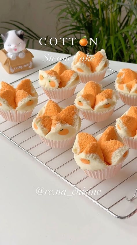 Rennie 🕊 | 🍊🧡 the viral thai cutton steam cake! it’s so soft and fluffy!! And im using a cute steamer from @house_of_mairu 🧡 how much i love cooking… | Instagram Steam Cake Recipe, Chinese New Year Dishes, Cooking Instagram, Recipe Lunch, Steamed Cake, Milk Cake, Cold Desserts, Cute Baking, Global Recipes