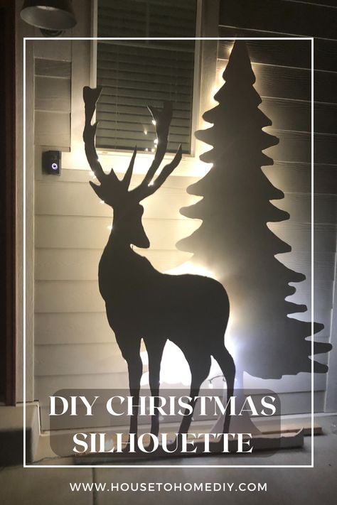 How to make your own DIY Christmas Silhouette Wood Silhouette Art, Outdoor Christmas Silhouette Diy, Diy Christmas Silhouette Outdoor, Diy Christmas Silhouette, Themed Christmas Yard Decorations, Yard Cutouts Wood Patterns, Silhouette Christmas Decorations, Christmas Silhouette Outdoor, Outdoor Wooden Christmas Trees Diy