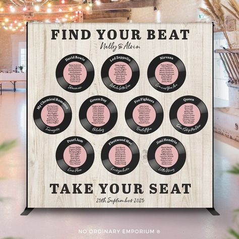 Record Seating Chart Sign, Large Table Plan Banner, Music Theme Backdrop, Fun Retro Reception, Music Festival Wedding, Rock Roll Vinyl Album 70s Reception, Record Seating Chart Wedding, Music Themed Seating Chart, Music Sounds Better With You Seating Chart, Wedding Music Theme, Vinyl Record Seating Chart, Music Wedding Theme, Vinyl Record Wedding Seating Chart, Record Wedding Table Plan