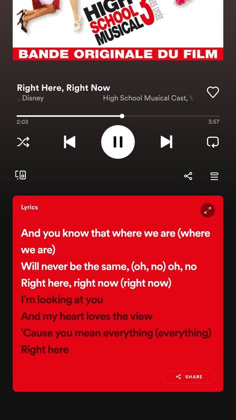 High School Musical Lyrics, Right Now Lyrics, Musical Lyrics, High School Musical Cast, Lyrics Spotify, Disney High Schools, Right Here Right Now, Disney High, Music On Spotify