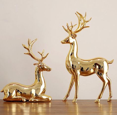 Christmas Deer Decorations, Reindeer Sculpture, Reindeer Statue, Gold Deer, Deer Statues, Reindeer Figurine, Exquisite Decor, Deer Decor, Reindeer Decorations