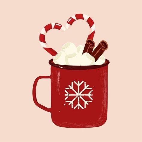 Hot Chocolate Drawing, Mug Of Hot Chocolate, Chocolate Drawing, Cup Decorating, Red Cup, Chocolate Caliente, Winter Design, Marshmallows, Hot Drink