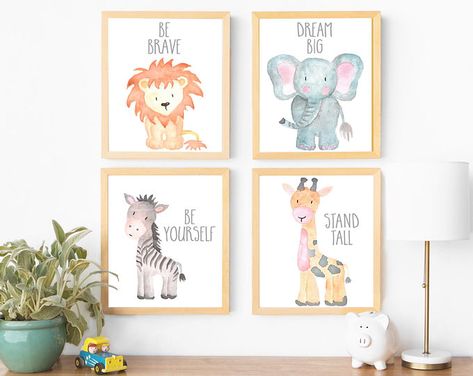 Watercolor Animals Nursery Wall Art - Safari Zoo Artwork - Watercolor Boy Bedroom Print Set of 4 Zoo Animal Artwork Jungle Animals Art Print Baby Animal Painting, Nursery Ideas Boy, Safari Nursery Wall Art, Nursery Art Set, Baby Animal Nursery, Nursery Wall Art Boy, Nursery Decor Wall Art, Safari Nursery Decor, Baby Animal Prints