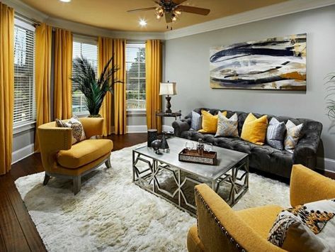 Black Brown Yellow Living Room, Mustard And Gray Living Room, Light Gray And Yellow Living Room, Yellow Gray Living Room Decor, Mustard Room Ideas Bedrooms, Grey White And Yellow Living Room, Living Room Mustard And Grey, Brown And Mustard Living Room, Yellow And Grey Living Room Ideas