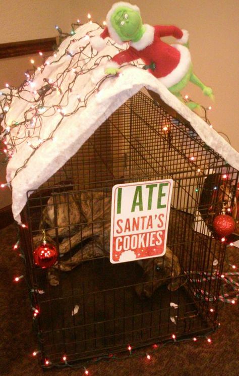 Dog Crate Christmas Decor, Pet Shaming, Western Things, Dog Bedroom, Pet Ornaments, Christmas Lodge, Plaid Christmas Decor, Santa Dog, Dog Cage