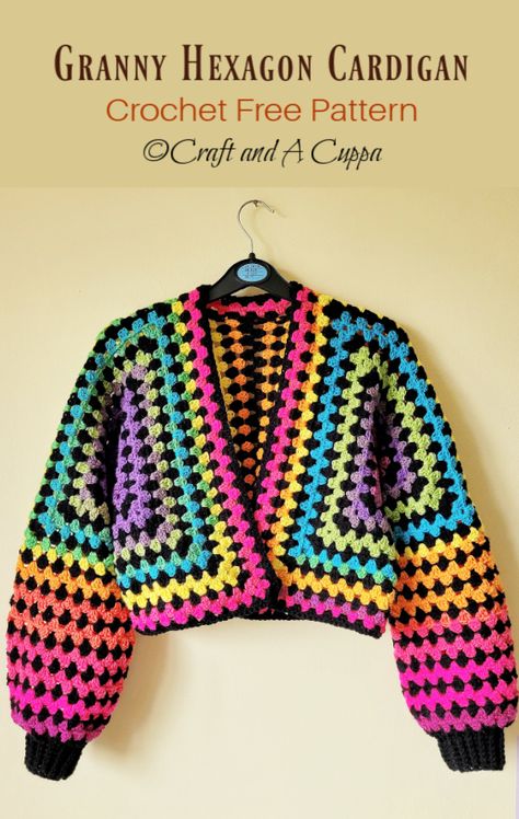 Hexie Cardigan Pattern, Hexi Cardi Crochet Pattern, Granny Hexi Cardigan, Crochet Granny Square Hexagon Cardigan Free Pattern, Crochet Jacket Granny Square, Granny Hexagon Crochet Free Pattern, Hexagon Sweater Crochet Pattern Free, Crochet Hexagon Pullover Pattern Free, Hex Cardigan Crochet