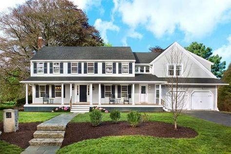 Colonial Home Exterior Makeover - Pick My Presto Colonial Exterior Remodel, Exterior Remodel Before And After, Garrison Colonial, House Exterior Before And After, Colonial Remodel, Farmers Porch, Colonial House Exteriors, Old Home Remodel, Porch Addition