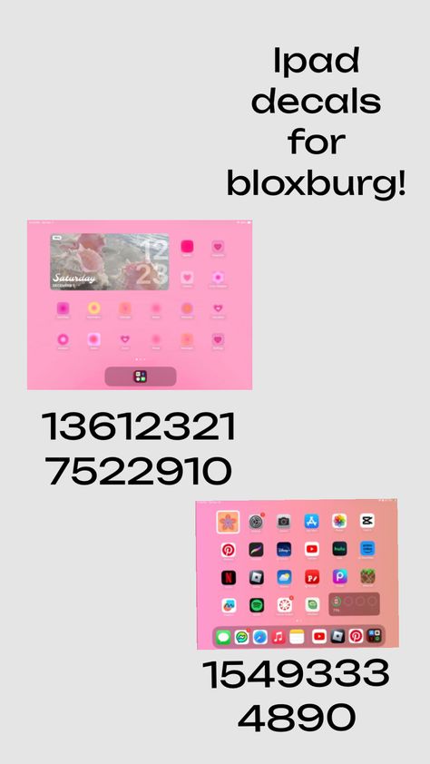 DIY preppy ipad decal codes for bb! 👷‍♀️🧱 #roblox #bloxburg #vibes Bloxburg Ipad Decal, Bloxburg Ipad Decal Codes, Preppy Ipad, Diy Preppy, Decals For Bloxburg, Bloxburg Hacks, Preppy Decal, Bloxburg Decals Codes Aesthetic, Blocksburg Room Ideas￼