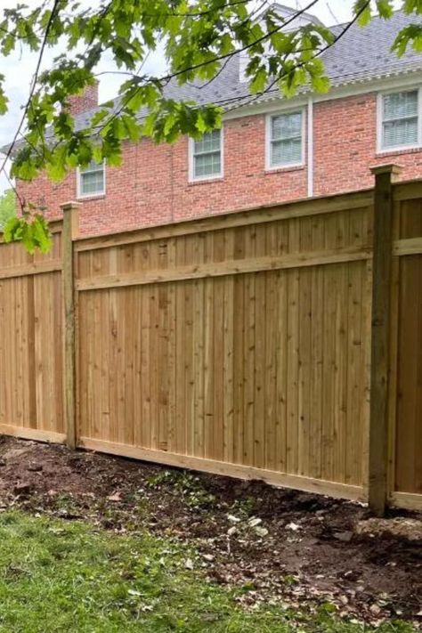 So you’re looking for a wood privacy fence... Did you know you have options? We don’t want to overwhelm you, but there are many fences you can choose that are made from wood and offer privacy. Basic Fence Ideas, Cedar Wood Fence Ideas, Craftsman Privacy Fence, Wood Backyard Fence, Wooden Privacy Fence Ideas Backyards, Pressure Treated Fence, Wood Privacy Fence Styles, Diy Wood Privacy Fence, Wood Fence Styles