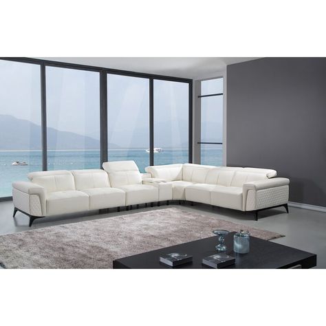 AE Design 161" Wide Genuine Leather Right Hand Facing Modular Corner Sectional | Wayfair Italian Leather Sectional Sofa, White Sectional, Leather Sectional Sofa, Sleeper Sectional, U Shaped Sectional, Home Theater Seating, Stainless Steel Legs, Leather Recliner, Liberty Furniture