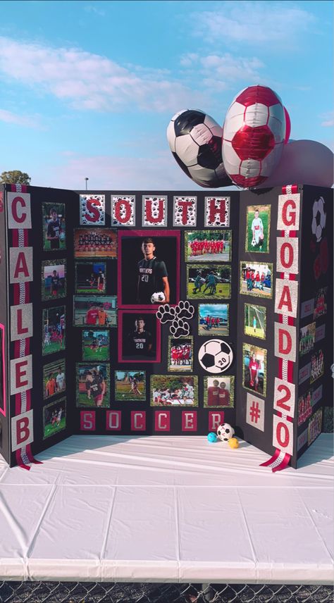 Senior Board Table Ideas, Sports Senior Board Ideas, Senior Night Sports Posters, Softball Senior Board, Senior Picture Boards Photo Displays Sports, Senior Baseball Boards, Baseball Senior Night Ideas Poster, Senior Tri Fold Board Ideas, Senior Night Boards Football