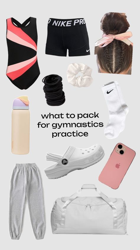 what to pack/wear to gymnastics practice!💕 #whattopack #gymnast #gymnasticsfit #gymnastics What To Wear To Gymnastics, Cute Gymnastics Outfits, Gymnastics Essentials, Sports Bag Essentials, Gymnastics Clothes, Gymnastics Practice, Gymnastics Bags, Cheer Tryouts, Practice Outfits