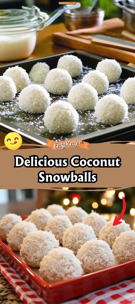 Escape to a winter wonderland with Coconut Snowballs, delightful no-bake treats that are as fun to make as they are to eat. These snowballs consist of a sweet, creamy coconut center encased in a layer of shredded coconut, making them a perfect festive treat or a sweet snack anytime. #CoconutSnowballs #NoBakeDesserts #HolidayTreats Shredded Coconut Dessert, Recipes Using Sweetened Coconut, Coconut Treats Easy, Coconut Christmas Treats, Healthy Coconut Recipes, Coconut Desserts Easy, Grated Coconut Recipes, Coconut Appetizers, Winter Wonderland Food Ideas