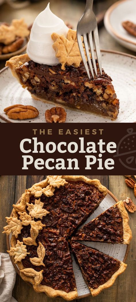 Texas Chocolate Pecan Pie Recipe, Pecan Praline Pie Recipe, Chocolate And Pecan Desserts, Chocolate Pecan Pie Cheesecake, Easy Chocolate Thanksgiving Dessert, Chocolate Pecan Cheesecake, Chocolate Chip Pecan Pie Recipe, Easy Chocolate Pecan Pie, Decorated Pecan Pie