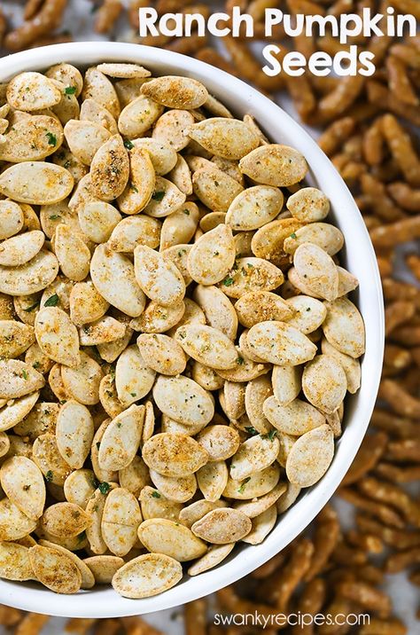 Ranch Pumpkin Seeds, Ranch Chex Mix Recipes, Best Pumpkin Seed Recipe, Savory Pumpkin Seeds, Flavored Pumpkin Seeds, Pumpkin Seed Recipes Roasted, Pumpkin Seed Recipe, Spicy Roasted Pumpkin Seeds, Perfect Pumpkin Seeds