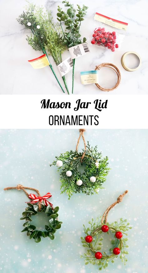 Can Lid Christmas Ornaments, Diy 2023 Christmas Ornaments, Christmas Ornaments Made From Canning Jar Rings, Low Cost Diy Christmas Gifts, Jar Ring Ornaments, Diy Mason Jar Crafts Christmas, Mason Jar Ring Ornaments, Easy Homemade Ornaments Christmas, Easy Homemade Ornament Ideas