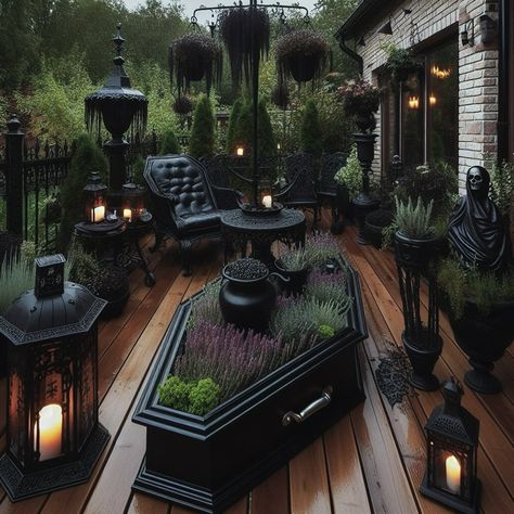 Gothic Patio, Gothic Interior, Goth Garden, Gothic Garden, Dark Home Decor, Goth Home, Goth Home Decor, Dark Home, Gothic Home