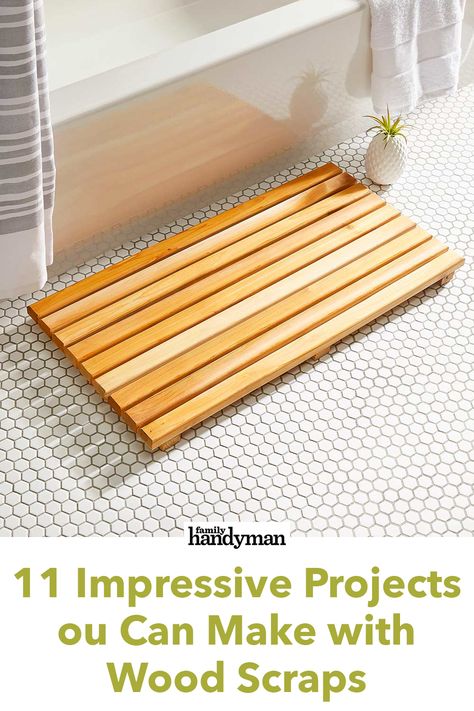 11 Impressive Projects You Can Make With Wood Scraps Cedar Bath Mat, Cedar Wood Projects, Diy Bamboo, Bamboo Floor, Wood Scraps, Small Woodworking Projects, Diy Shower, Scrap Wood Projects, Shower Mat