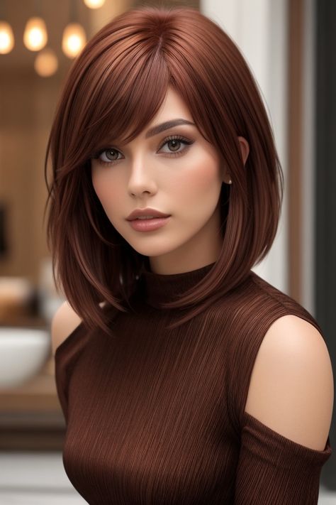 Chocolate Copper Hair Color Ideas That Will Make You Turn Heads Copper Hair Color, Hair Color Auburn, Haircuts For Medium Hair, Hair Color And Cut, Bob Hairstyles, Medium Length Hair Styles, Hair Looks, Hair Lengths, Short Hair Cuts