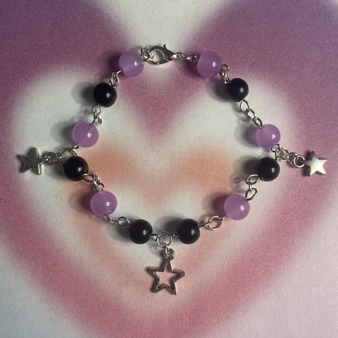 ✰ Emo Whismygoth Black and Purple Beaded Star... - Depop Aesthetic Purple And Black, Emo Bracelets, Beaded Star, Aesthetic Purple, Bracelets Patterns, Purple Beaded, Jewellery Ideas, Black And Purple, Sewing Design