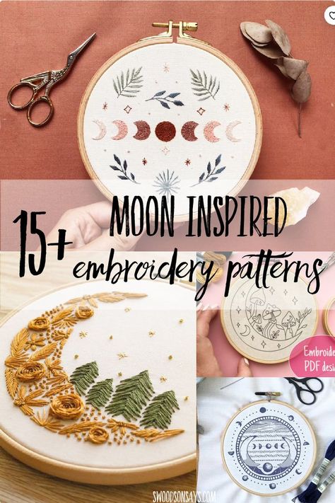 Floss Embroidery Ideas, Embroidery Learning Pattern, Beginner Embroidery Projects Simple, Embroidered Patterns Free, Embroidery Ideas For Beginners Projects, Back Of Embroidery Project, Moon Embroidery Pattern Free, Free Embroidery Patterns Hand, Embroidery Beginner Pattern Free