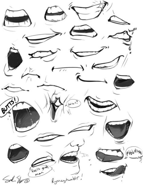 http://rynnay.tumblr.com/post/56393078002/mouths-are-fun-to-draw-most-of-these-are-my-own Art Du Croquis, Drawing Face Expressions, Mouth Drawing, 얼굴 드로잉, Výtvarné Reference, 그림 낙서, 얼굴 그리기, Anatomy Sketches, Gambar Figur