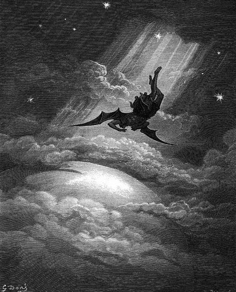 Fall of Satan from Paradise Lost, wood engraving by Gustave Doré, 1866 Fall Of Lucifer, Old Illustration, Rennaissance Art, Heaven Art, Gustave Dore, Esoteric Art, Paradise Lost, رعب نفسي, Ange Demon