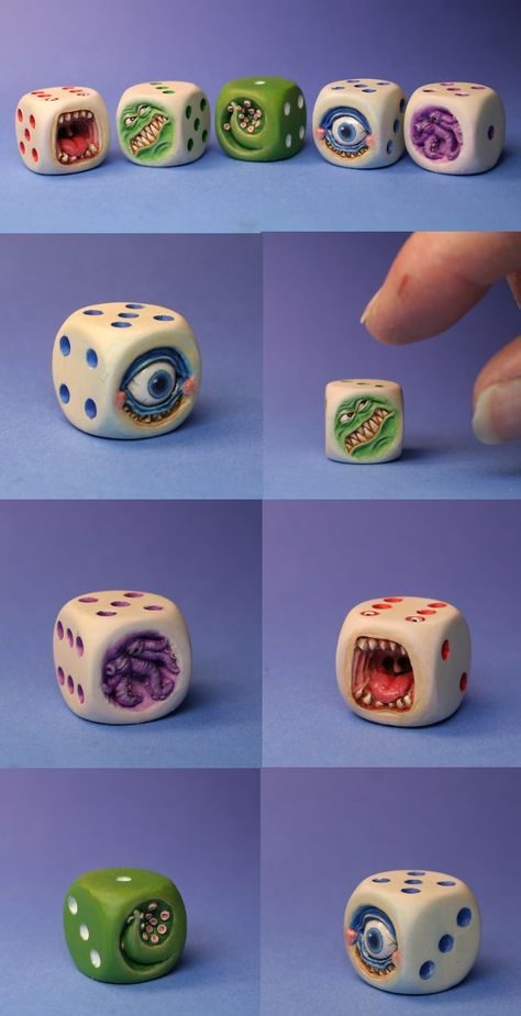 Monster Dices you can buy them here: http://www.maow-miniatures.fr/figurines.htm Props Design, Sketch Cartoon, Board Game Design, Design Texture, Tanah Liat, 카드 디자인, Texture Paint, Design School, Clay Art Projects