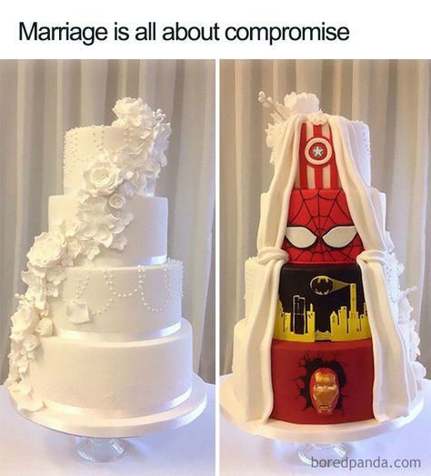 Superhero Wedding Cake, Marvel Wedding, Nerd Wedding, Superhero Wedding, The Wedding Cake, Traditional Wedding Cake, Superhero Cake, Deilig Mat, Future Wedding Plans