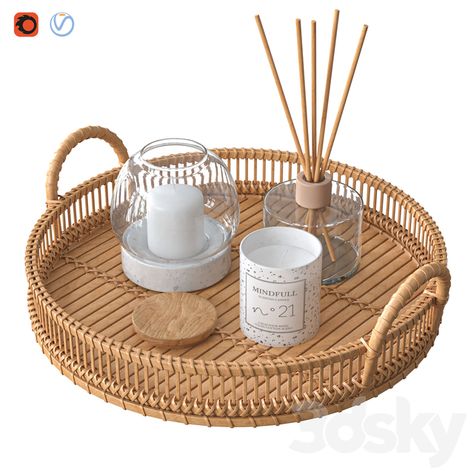 Rattan tray - Decorative set - 3D Models Rattan Tray, Decorative Set, Max Max, Solid Background, Reed Diffuser, Modern Materials, Quote Prints, In 3d, Royalty