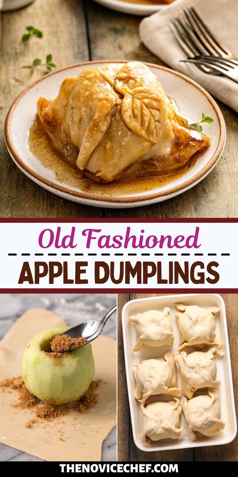 Baked till tender, wrapped in a flaky pie crust, and served with a sweet apple cider sauce, these gorgeous Old Fashioned Apple Dumplings are irresistible! Apples And Dumplings, Deep Fried Apple Dumplings, Apple Dumpling Dough Recipe, Apple Dumpling With Puff Pastry, Apple Dumping, Crockpot Apple Dumplings, Sourdough Apple Dumplings, Puff Pastry Apple Dumplings, Amish Apple Dumplings