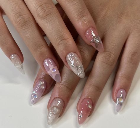 Prom Nail Designs Silver, Kutek Disney, Gel X Nails, America Nails, X Nails, Unghie Sfumate, Manikur Kuku, Pretty Gel Nails, Japanese Nails