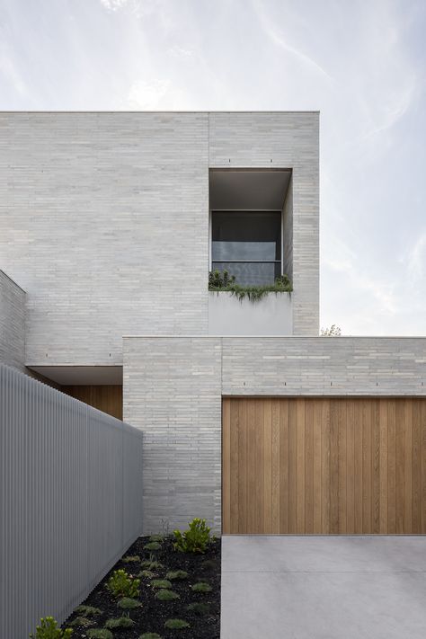 Grey Brick House Exterior, Modern Brick House Exterior, Brick Finish, Grey Brick Houses, Modern Brick House, Narrow House Designs, Brick Cladding, Brick Paving, Brick Exterior House