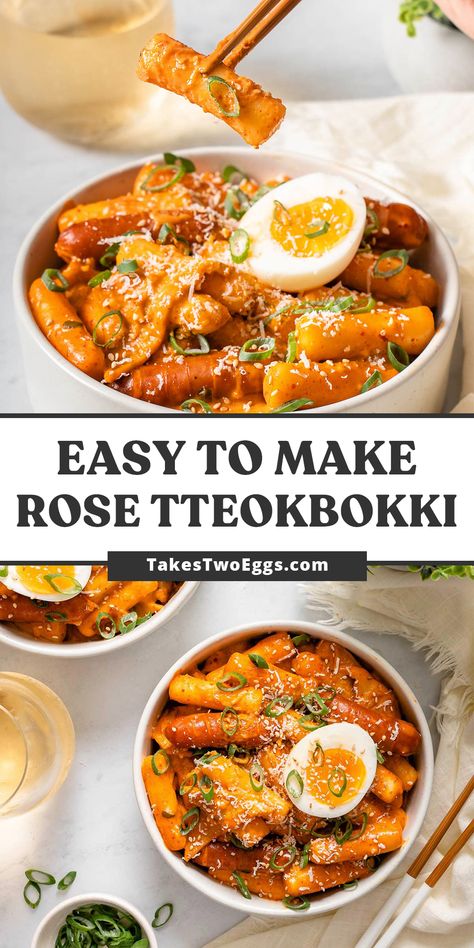 Toboki Recipe, Rose Tobokki, Rose Teokkboki Recipe, Tteokbokki Not Spicy, Rose Tokbokki, Rose Teokkboki Recipes, Rose Teokkboki, Mild Tteokbokki Recipe, Tobboki Korean Recipe