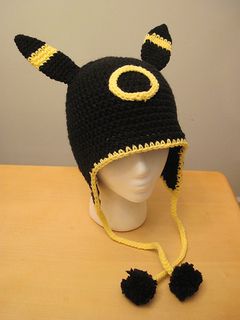 Ravelry: scarletkitsune's Umbreon Hat Umbreon Pokemon, Pokemon Crafts, Pokemon Hat, Pokemon Crochet, Pokemon Crochet Pattern, Pokemon Umbreon, Crochet Pokemon, Earflap Hat, Crochet Hat Free